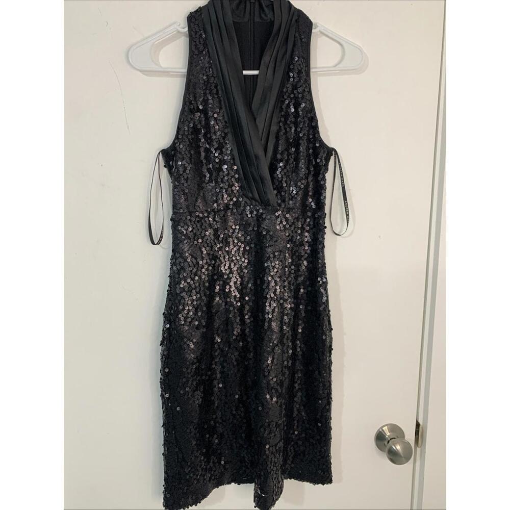 Andrew Marc Blk Sequin Evening‎ Out Dress Excellent Elegant Event Sexy Sz 00